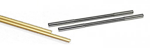 Eje de acero Black Arrow con tratamiento Golden, para mejor deslizamiento, a la izquierda y eje Slot.it rectificado, para un peso más bajo, a la derecha.
